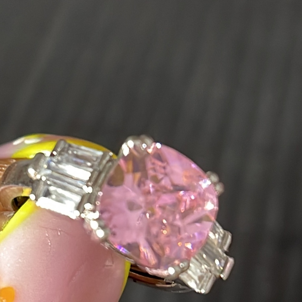 Pink Amethyst Rhinestone Statement Ring - image 2
